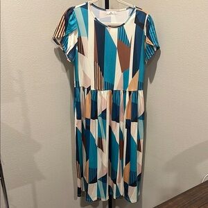 Geometric Blue Midi Dress